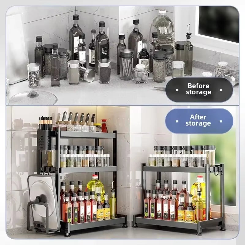 SpiceCraft™ Multi-Layer Kitchen Organizer – Countertop Seasoning Rack with Knife, Chopstick & Dish HolderKitchen Seasoning Rack Storage Rack Multi-Layer Dish Seasoning Rack Chopstick Knife Holder Countertop Multi-Functional Seasoning