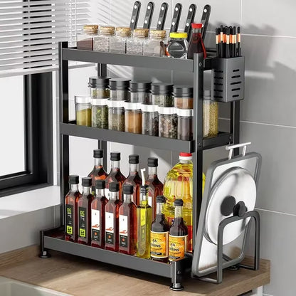 SpiceCraft™ Multi-Layer Kitchen Organizer – Countertop Seasoning Rack with Knife, Chopstick & Dish HolderKitchen Seasoning Rack Storage Rack Multi-Layer Dish Seasoning Rack Chopstick Knife Holder Countertop Multi-Functional Seasoning