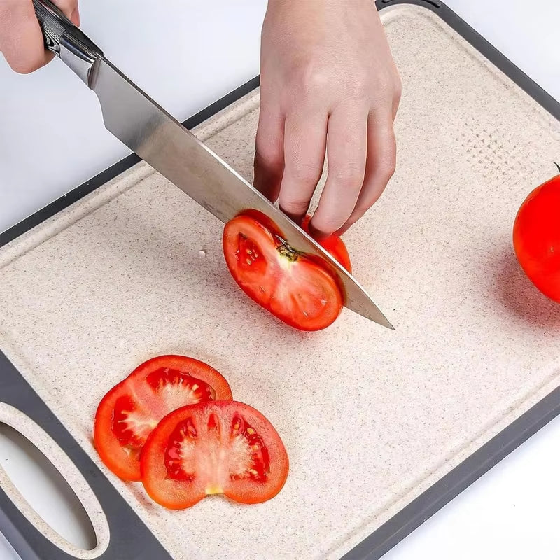 Double Sided Stainless Steel Cutting Board Wheat Grass Cutting Board for Meat Vegetables and Fruits Easy to Handle Kitchen Tools